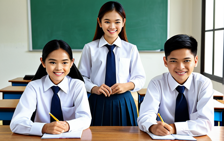 **

"A group of Thai students fully clothed in school uniforms, collaborating on a project in a modern classroom filled with learning materials, appropriate attire, safe for work, perfect anatomy, correct proportions, natural pose, bright and cheerful atmosphere, family-friendly, professional illustration, high quality, well-formed hands, proper finger count, natural body proportions."

**