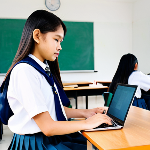 Home 16 청소년지도사와 지역사회 협력 성공 사례 - **Subject:** A Thai student in a modern, well-equipped classroom, using a laptop for programming.
...